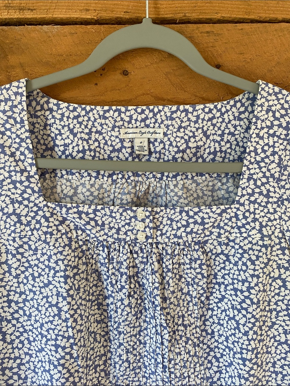 American Eagle Outfitters Light Blue and White Floral Square-Neck Tunic - Picture 2 of 9